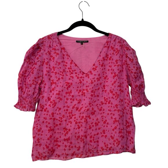 Caballero Pink Cheetah Ruffle Puff Top Blouse  Size Medium - Picture 3 of 6